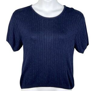 Pendleton Womens M Silk Blend Navy Cable Knit Sweater Top Quiet Luxury Timeless